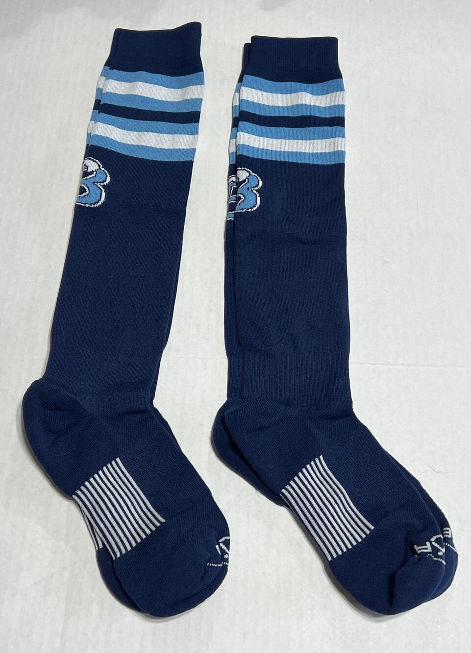 2 PEAR Sox Striped Baseball Softball Football Compression Socks Blue Large New